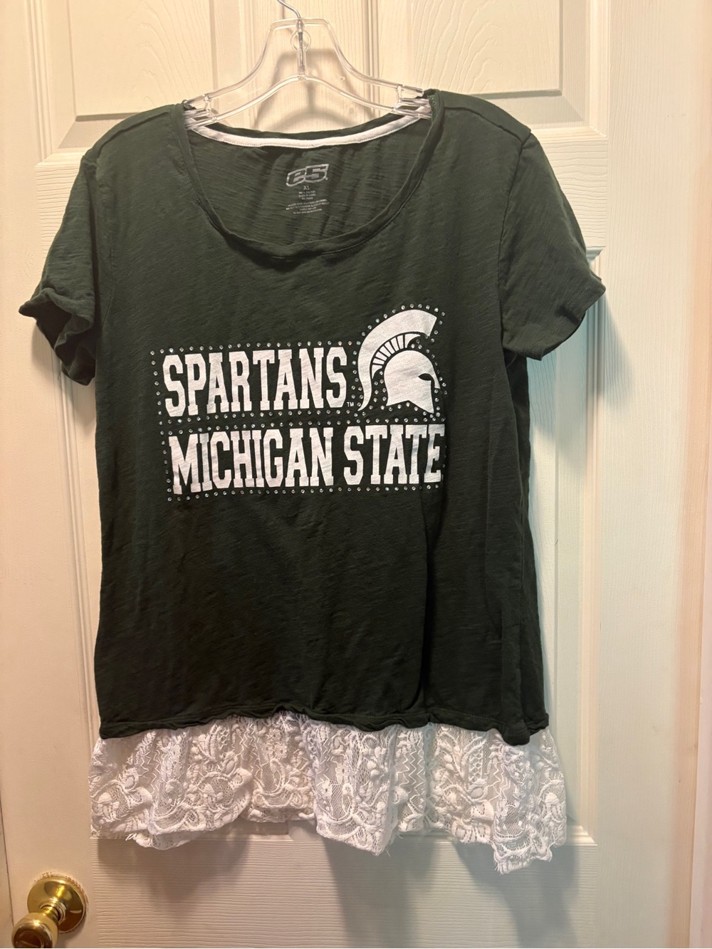 Michigan State Spartans Green Short Sleeve Tee with Lace Hem
